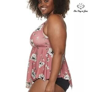 Evri Flounce Tankini Top Size 1X